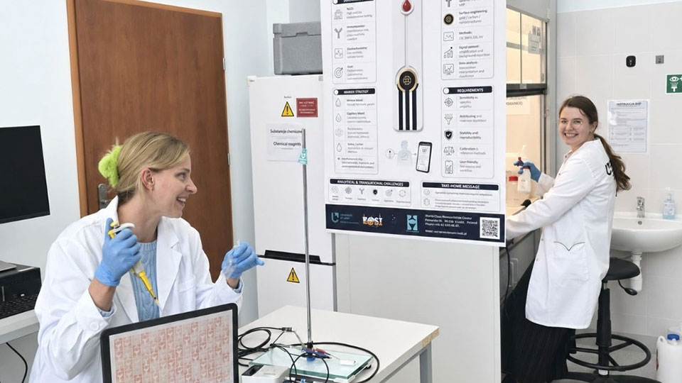 Kotryna Gasiulytė and Emilia Paskowska, developing and testing Misslaboratory’s hormone-sensing technology at the Faculty of Chemistry of the University of Lodz, Poland.